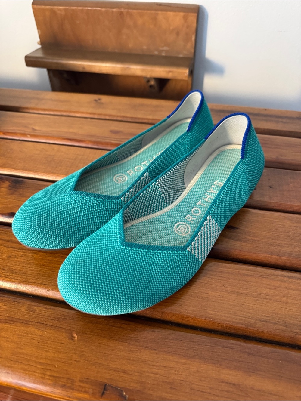 Rothy's Teal Knit Ballet Flats with Blue Trim Womens 7.5